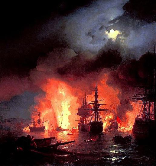 Ivan Aivazovsky Battle of cesme at Night Germany oil painting art